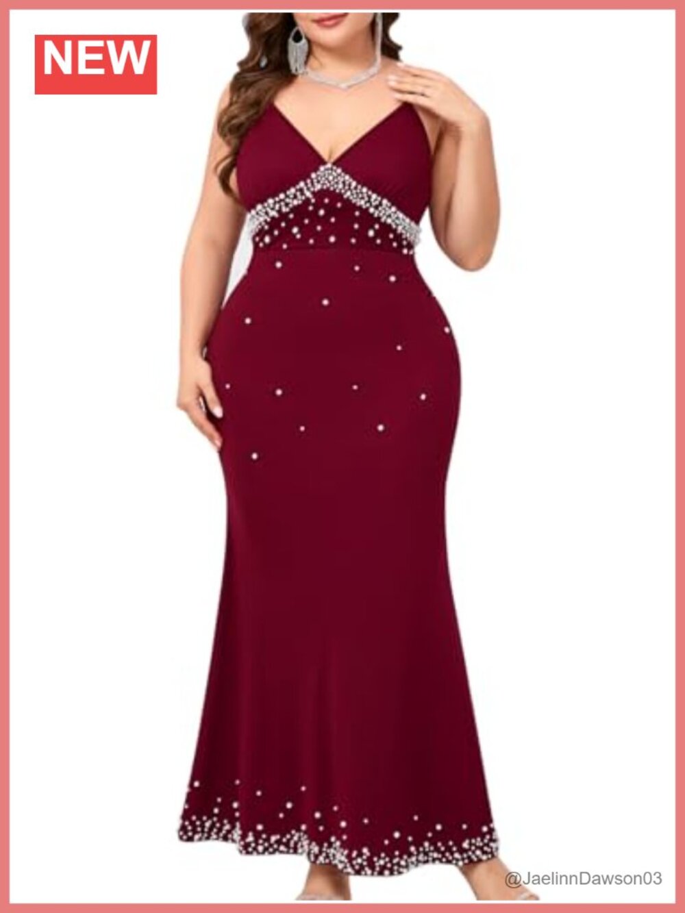 Plus Size Mermaid Evening Dress V Neck Pearl Beaded Maxi Gown